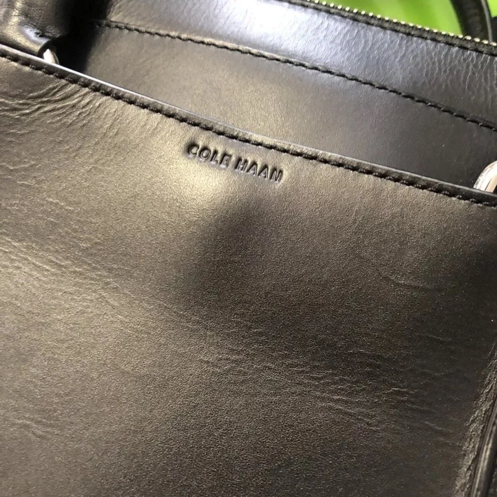 Cole Haan McKinney Genuine Leather Laptop Briefcase Messenger Bag, Black